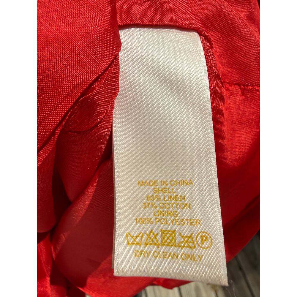 Kate Spade Red Linen Dress Size 6 Ivory V Neck Gold Zip Preppy Nautical - Picture 6 of 6